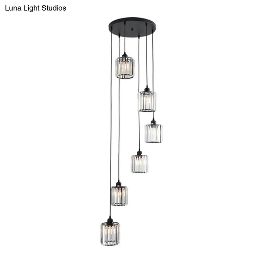 Contemporary Prismatic Crystal Pendant Cluster Light For Stairs