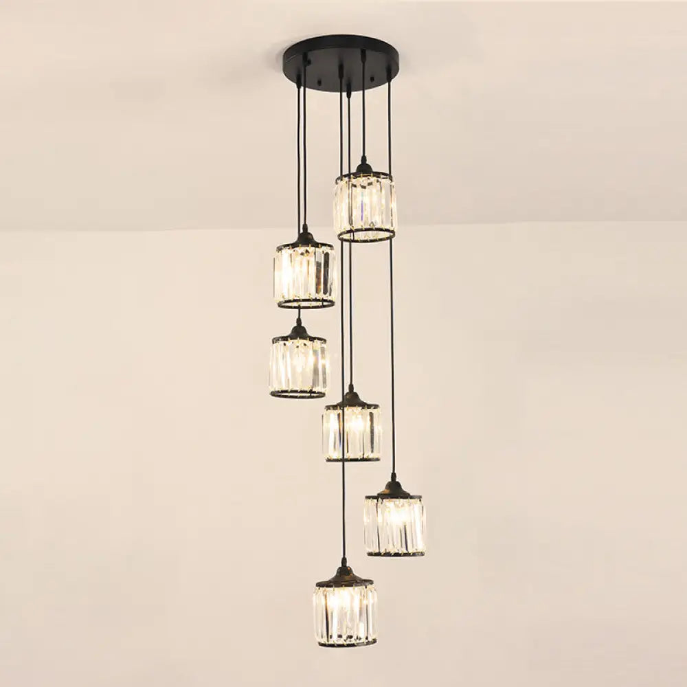 Contemporary Prismatic Crystal Cluster Pendant Light For Stairs 6 / Black