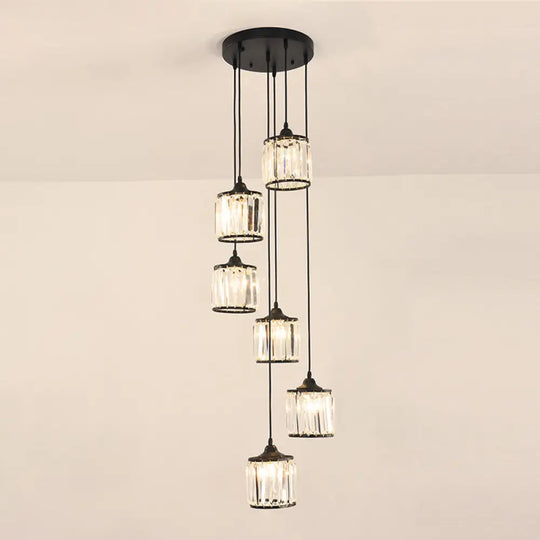 Contemporary Prismatic Crystal Cluster Pendant Light For Stairs 6 / Black