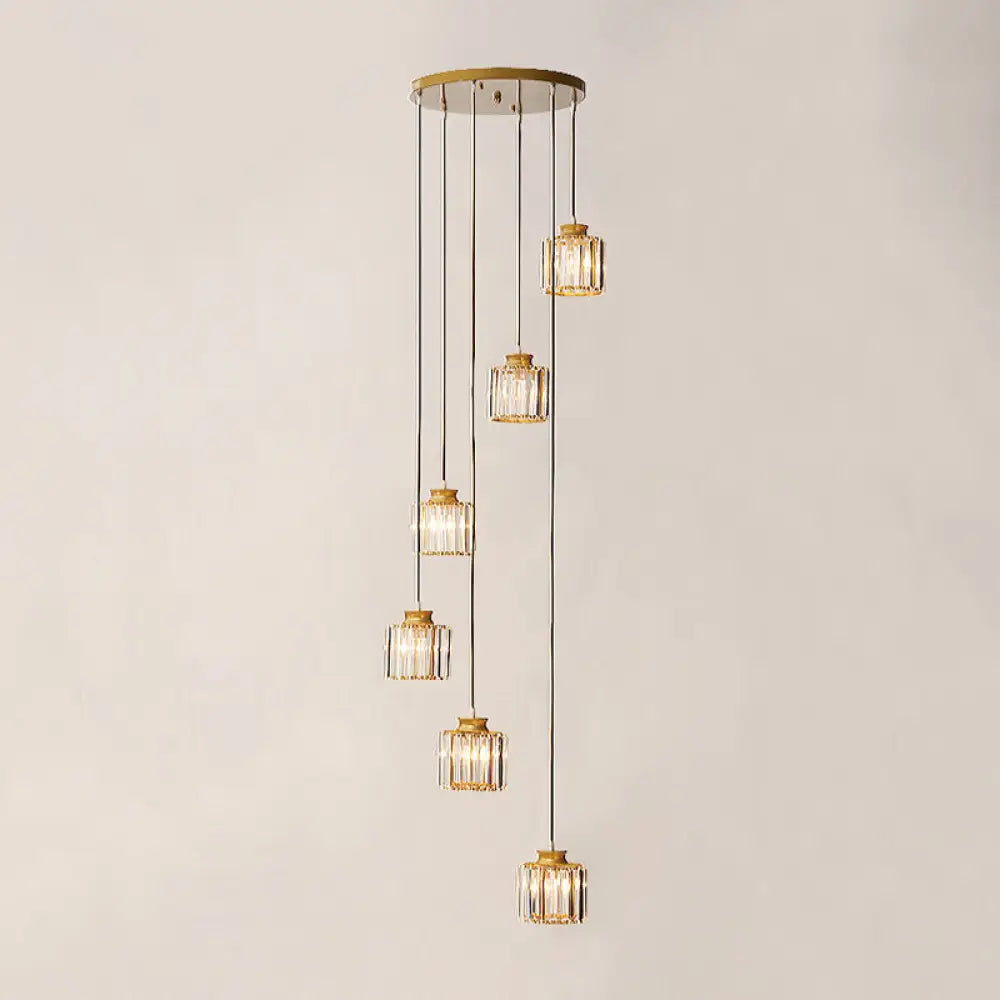 Contemporary Prismatic Crystal Cluster Pendant Light For Stairs 6 / Gold