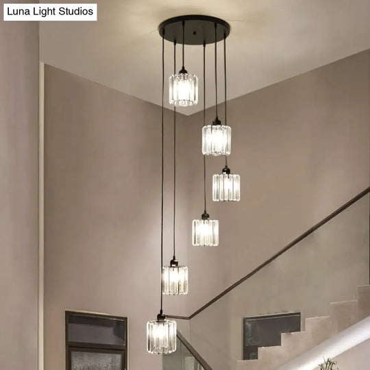 Contemporary Prismatic Crystal Cluster Pendant Light For Stairs