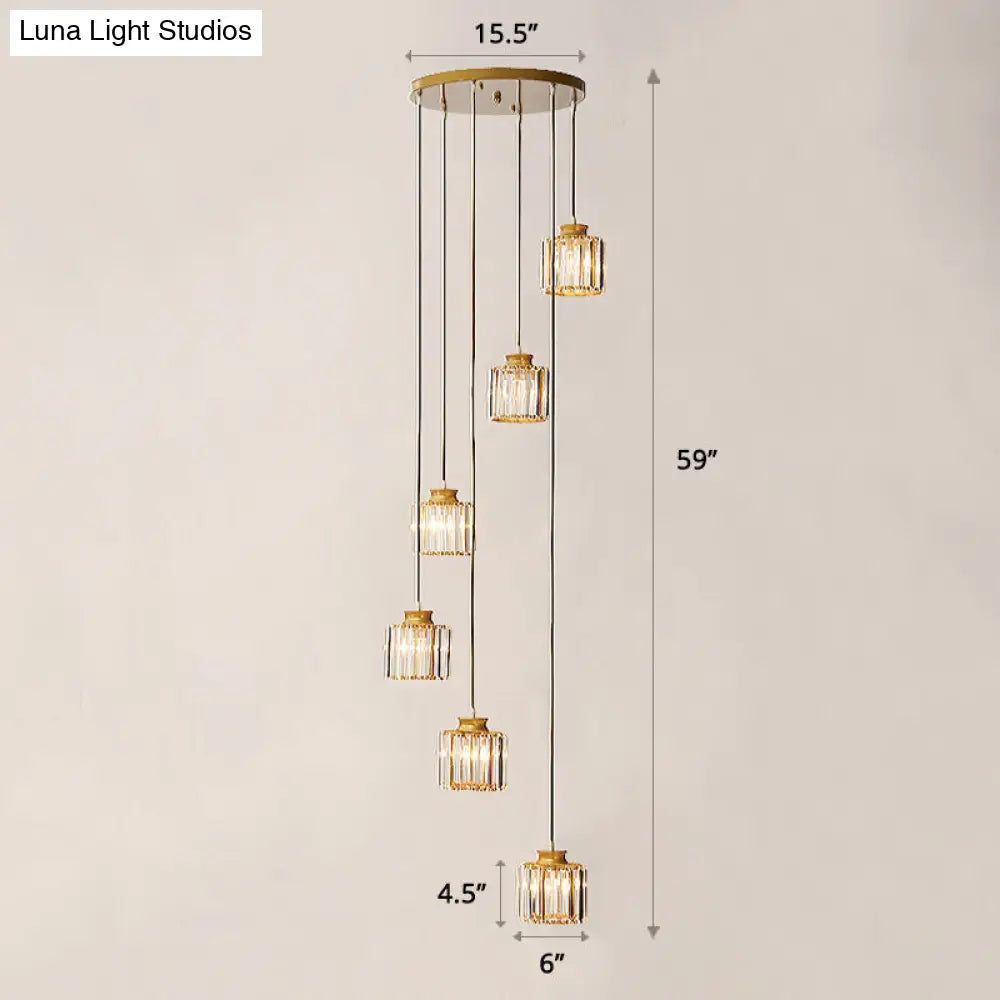 Contemporary Prismatic Crystal Pendant Cluster Light For Stairs