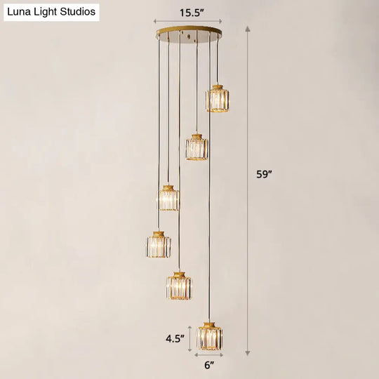 Contemporary Prismatic Crystal Pendant Cluster Light For Stairs