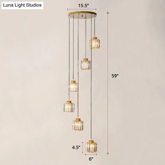 Contemporary Prismatic Crystal Cluster Pendant Light For Stairs