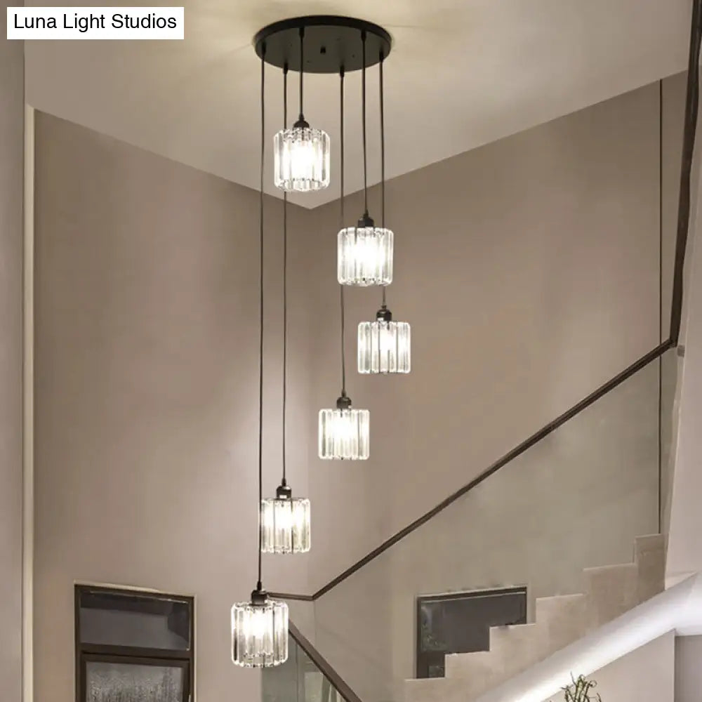 Contemporary Prismatic Crystal Cluster Pendant Light For Stairs