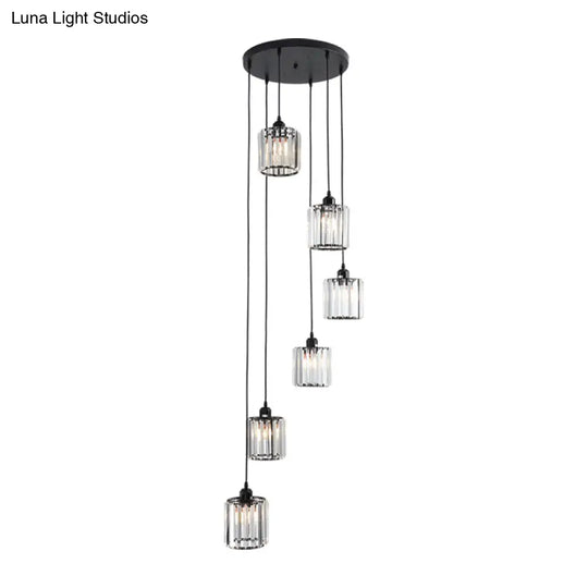 Contemporary Prismatic Crystal Cluster Pendant Light For Stairs