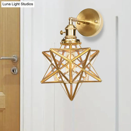 Contemporary Prismatic Glass Wall Sconce With Geometric Design - Brass Mount Light Fixture