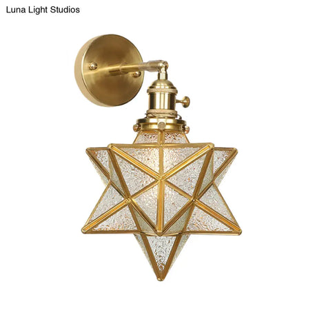 Contemporary Prismatic Glass Wall Sconce With Geometric Design - Brass Mount Light Fixture