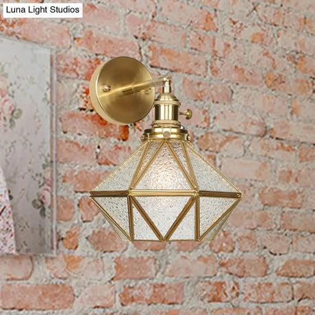 Contemporary Prismatic Glass Wall Sconce With Geometric Design - Brass Mount Light Fixture