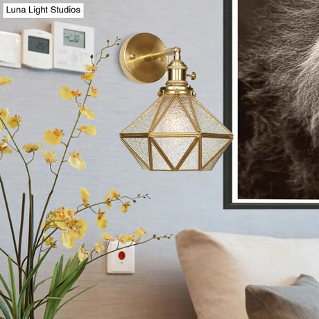 Contemporary Prismatic Glass Wall Sconce With Geometric Design - Brass Mount Light Fixture