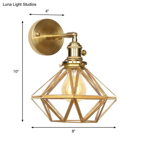 Contemporary Prismatic Glass Wall Sconce With Geometric Design - Brass Mount Light Fixture