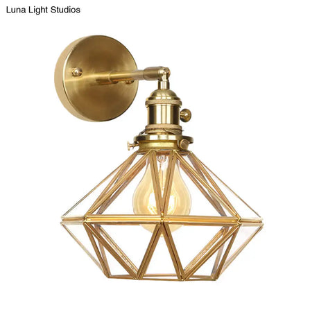 Contemporary Prismatic Glass Wall Sconce With Geometric Design - Brass Mount Light Fixture