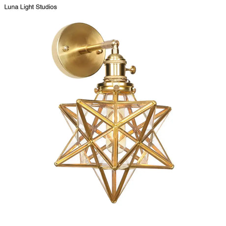 Contemporary Prismatic Glass Wall Sconce With Geometric Design - Brass Mount Light Fixture