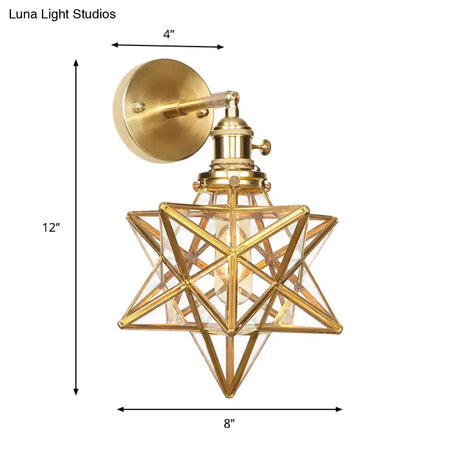 Contemporary Prismatic Glass Wall Sconce With Geometric Design - Brass Mount Light Fixture