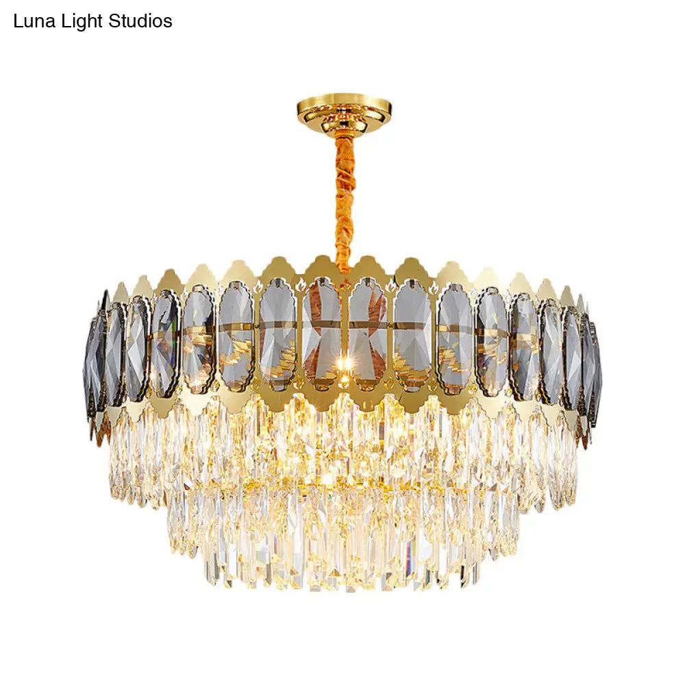 Contemporary Silver Drum Chandelier Light With Crystal Prismatic Design - 6 Heads