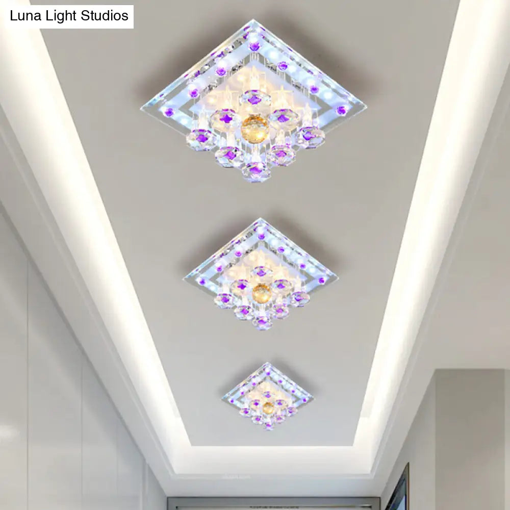 Contemporary Purple Crystal Ceiling Light - 7/9.5 Flush Mount Led For Corridor In Warm/White