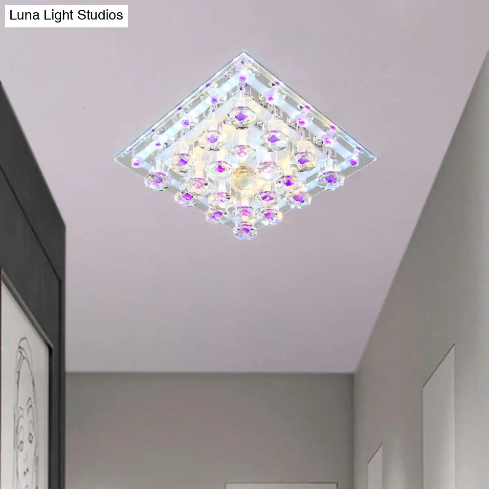 Contemporary Purple Crystal Ceiling Light - 7’/9.5’ Flush Mount Led For Corridor In Warm/White