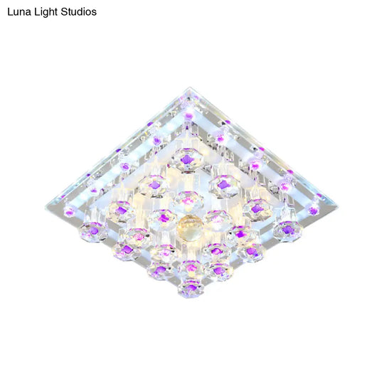 Contemporary Purple Crystal Ceiling Light - 7’/9.5’ Flush Mount Led For Corridor In Warm/White
