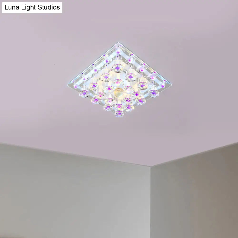 Contemporary Purple Crystal Ceiling Light - 7/9.5 Flush Mount Led For Corridor In Warm/White