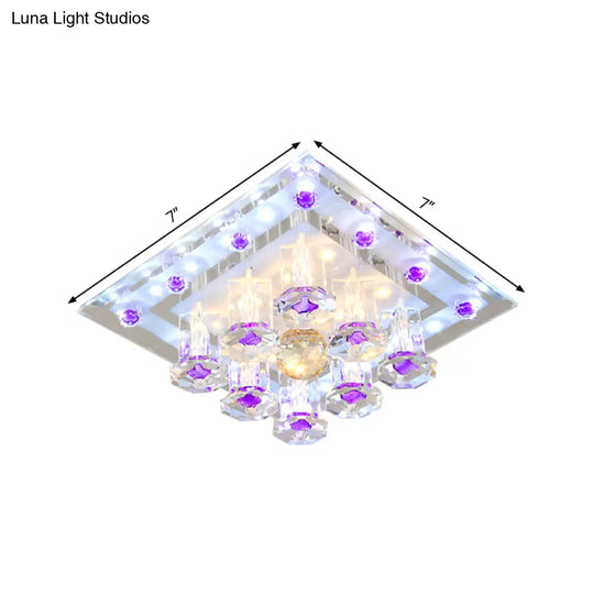 Contemporary Purple Crystal Ceiling Light - 7/9.5 Flush Mount Led For Corridor In Warm/White
