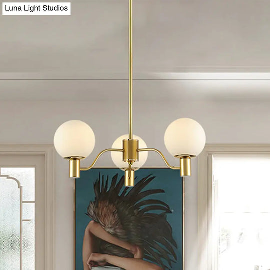 Contemporary Radial White Glass Chandelier With Gold Finish - Stunning Ball Shade Hanging Light