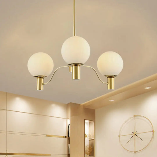 Contemporary Radial White Glass Chandelier With Gold Finish - Stunning Ball Shade Hanging Light