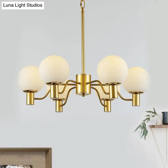 Contemporary Radial White Glass Chandelier With Gold Finish - Stunning Ball Shade Hanging Light