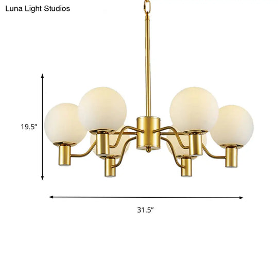 Contemporary Radial White Glass Chandelier With Gold Finish - Stunning Ball Shade Hanging Light