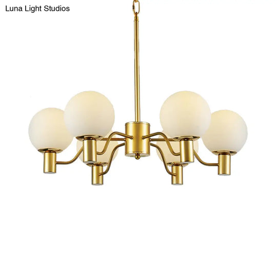 Contemporary Radial White Glass Chandelier With Gold Finish - Stunning Ball Shade Hanging Light