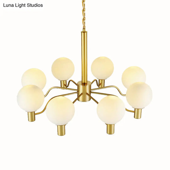 Contemporary Radial White Glass Chandelier With Gold Finish - Stunning Ball Shade Hanging Light