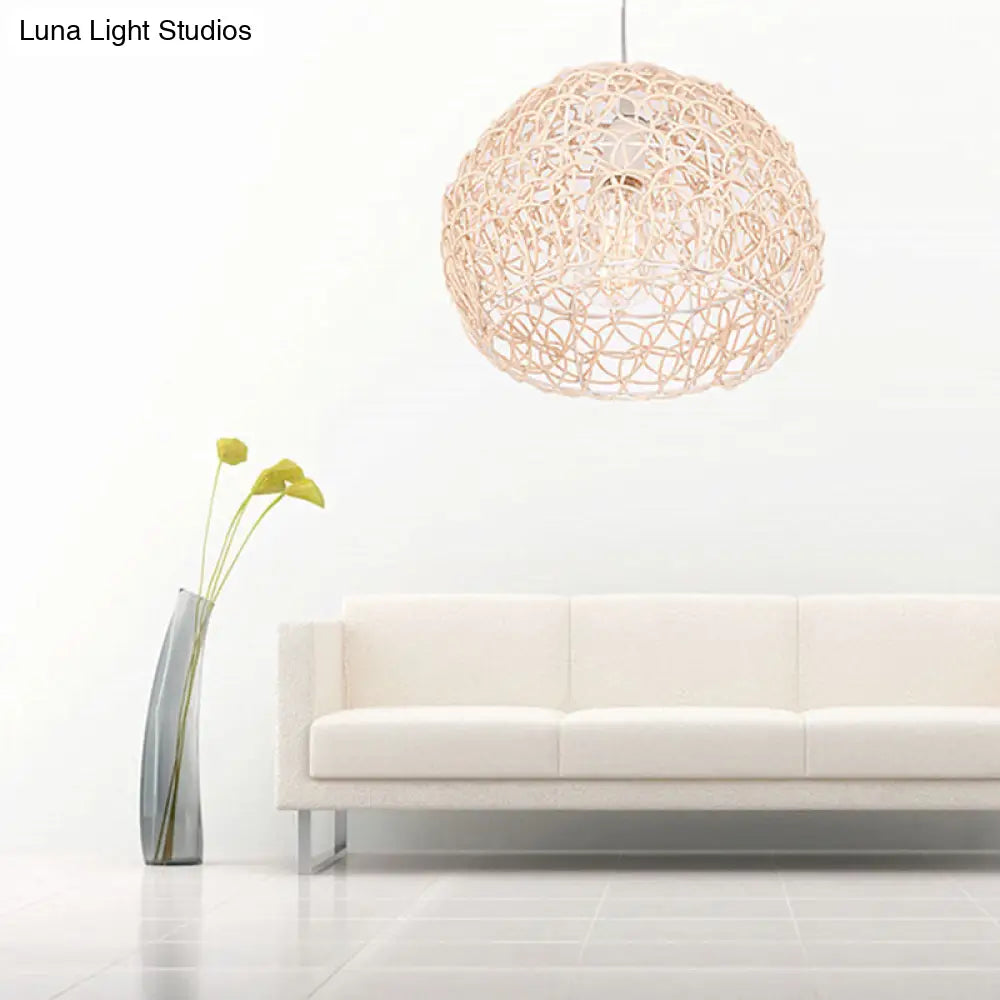 Contemporary Rattan Dome Pendant Light - Single-Bulb Restaurant Suspension Fixture