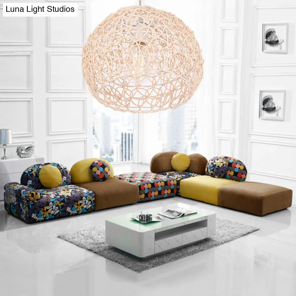 Contemporary Rattan Dome Pendant Light - Single-Bulb Restaurant Suspension Fixture