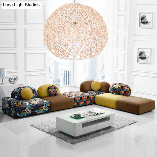 Contemporary Rattan Dome Pendant Light - Single-Bulb Restaurant Suspension Fixture