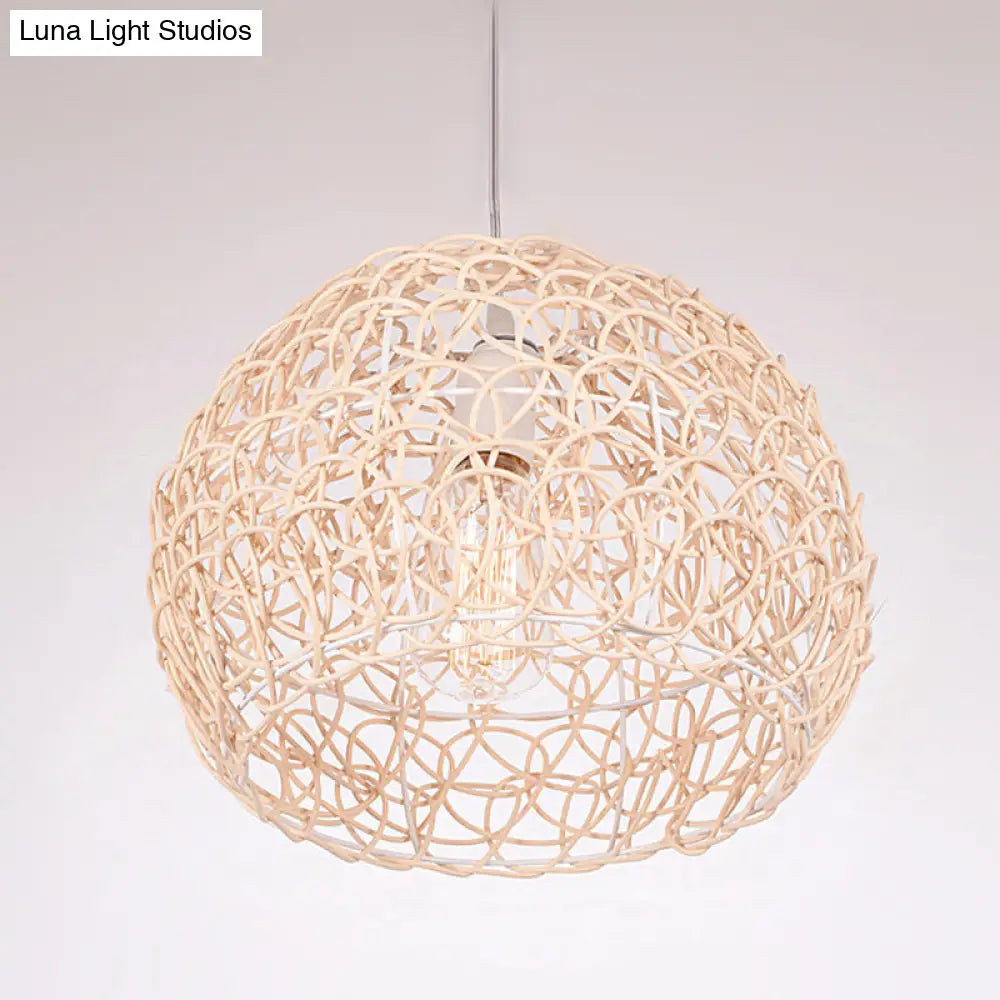 Contemporary Rattan Dome Pendant Light - Single-Bulb Restaurant Suspension Fixture