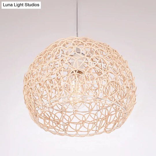 Contemporary Rattan Dome Pendant Light - Single-Bulb Restaurant Suspension Fixture