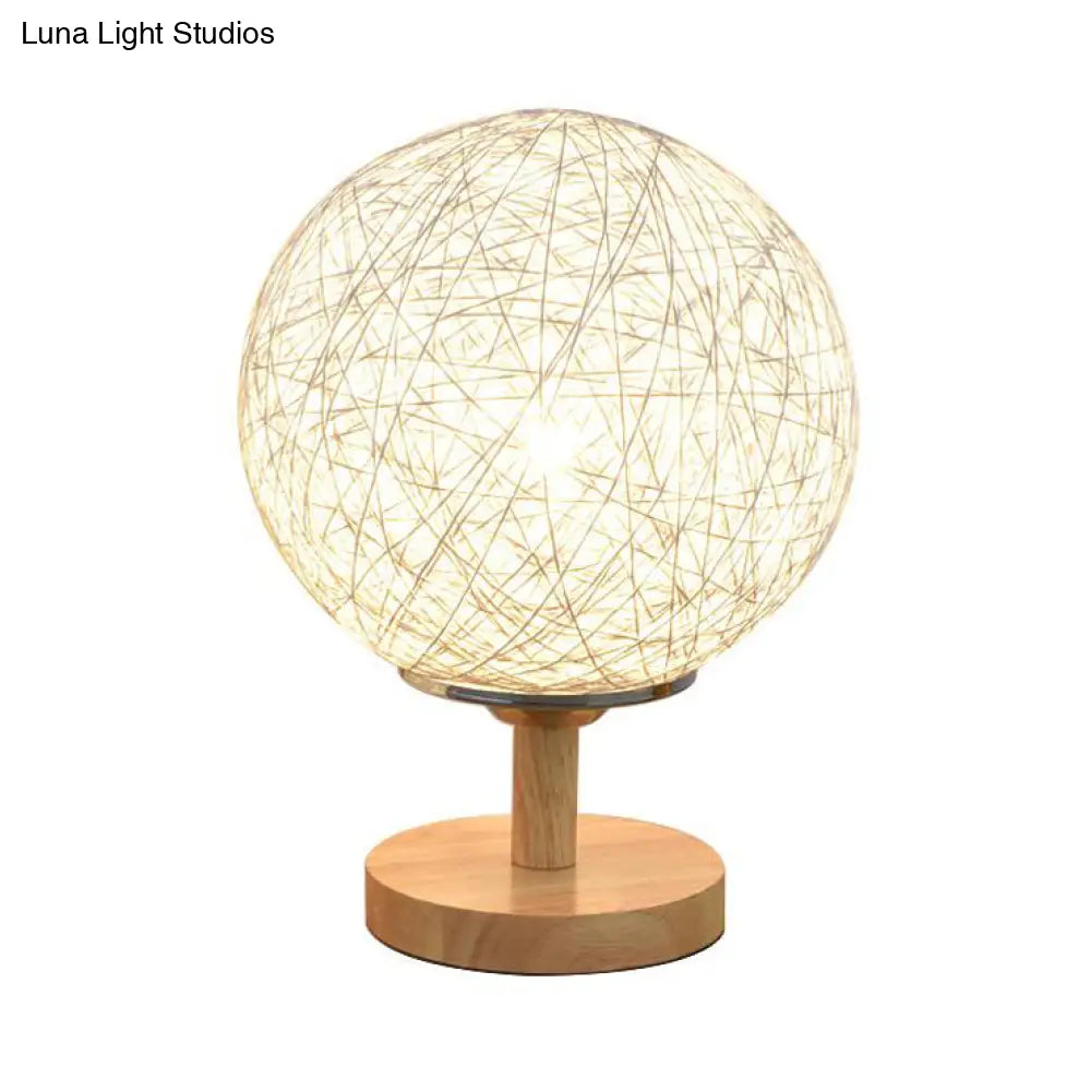 Contemporary Rattan Hand-Woven Table Lamp - 6/7 W 1 Bulb White/Red Global Shade Wooden Base