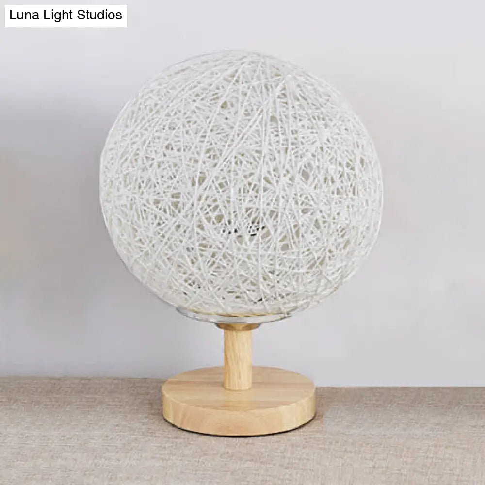 Contemporary Rattan Hand-Woven Table Lamp - 6/7 W 1 Bulb White/Red Global Shade Wooden Base