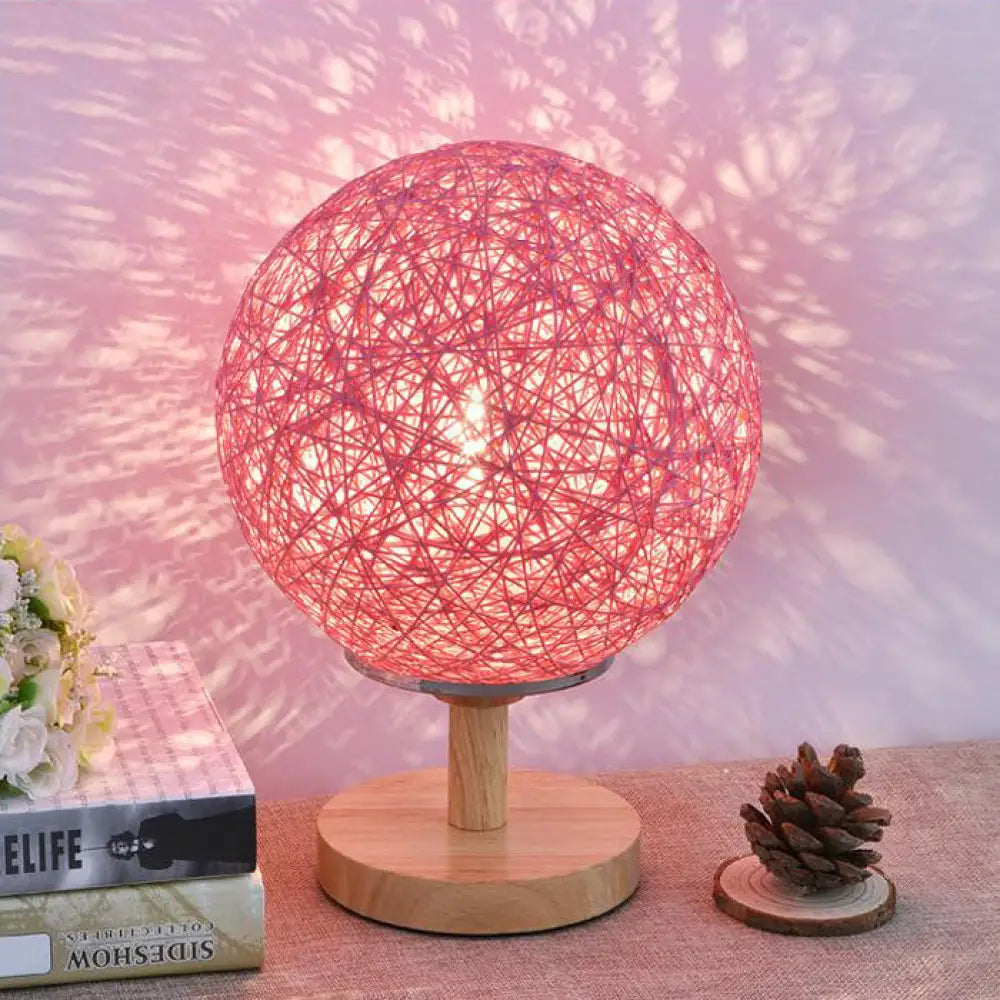 Contemporary Rattan Hand-Woven Table Lamp - 6/7 W 1 Bulb White/Red Global Shade Wooden Base Red / 7