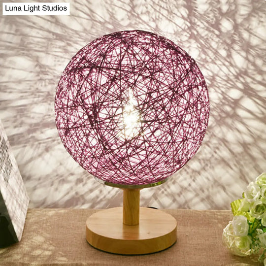 Contemporary Rattan Hand-Woven Table Lamp - 6/7 W 1 Bulb White/Red Global Shade Wooden Base