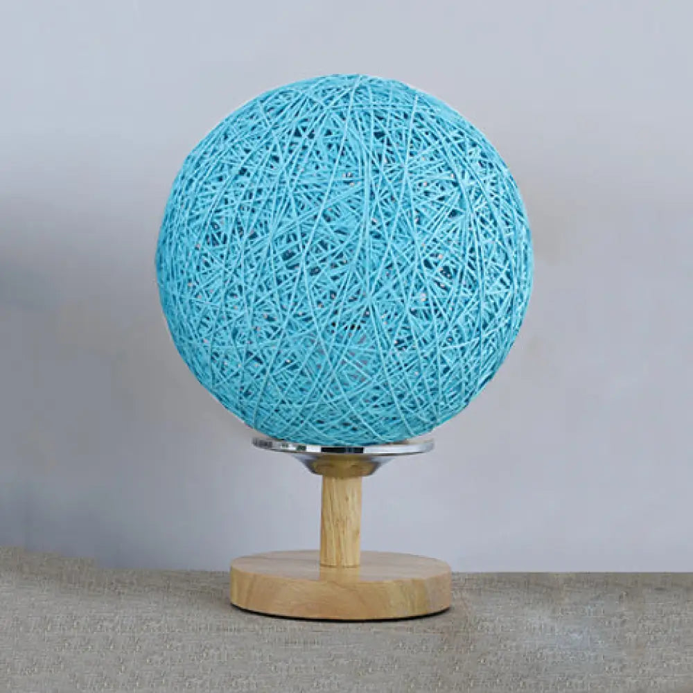 Contemporary Rattan Hand-Woven Table Lamp - 6/7 W 1 Bulb White/Red Global Shade Wooden Base Blue / 7