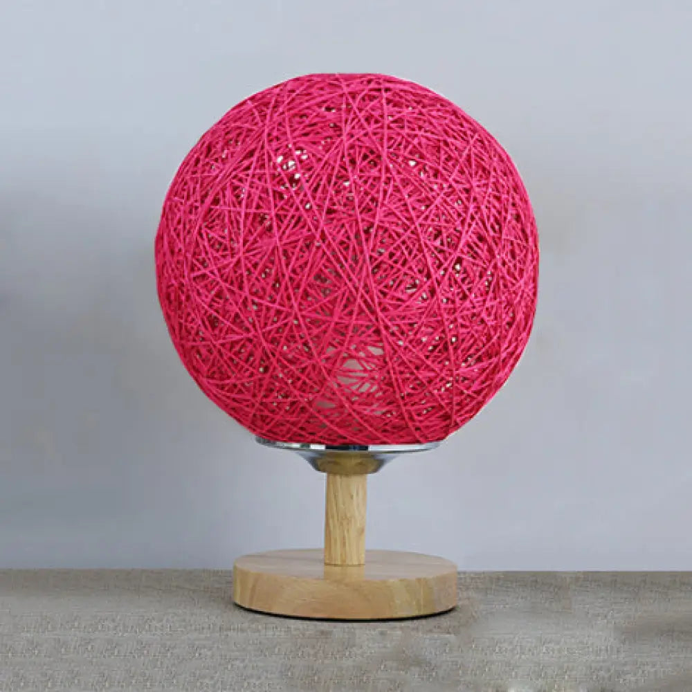 Contemporary Rattan Hand-Woven Table Lamp - 6/7 W 1 Bulb White/Red Global Shade Wooden Base Pink / 7