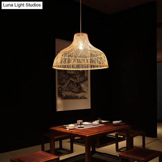 Contemporary Rattan Pendant Light In Hat Shape - Tea Room Suspension