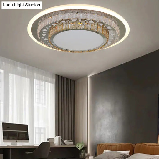 Contemporary Rectangle-Cut Crystal Flush Mount Ceiling Light In White Led