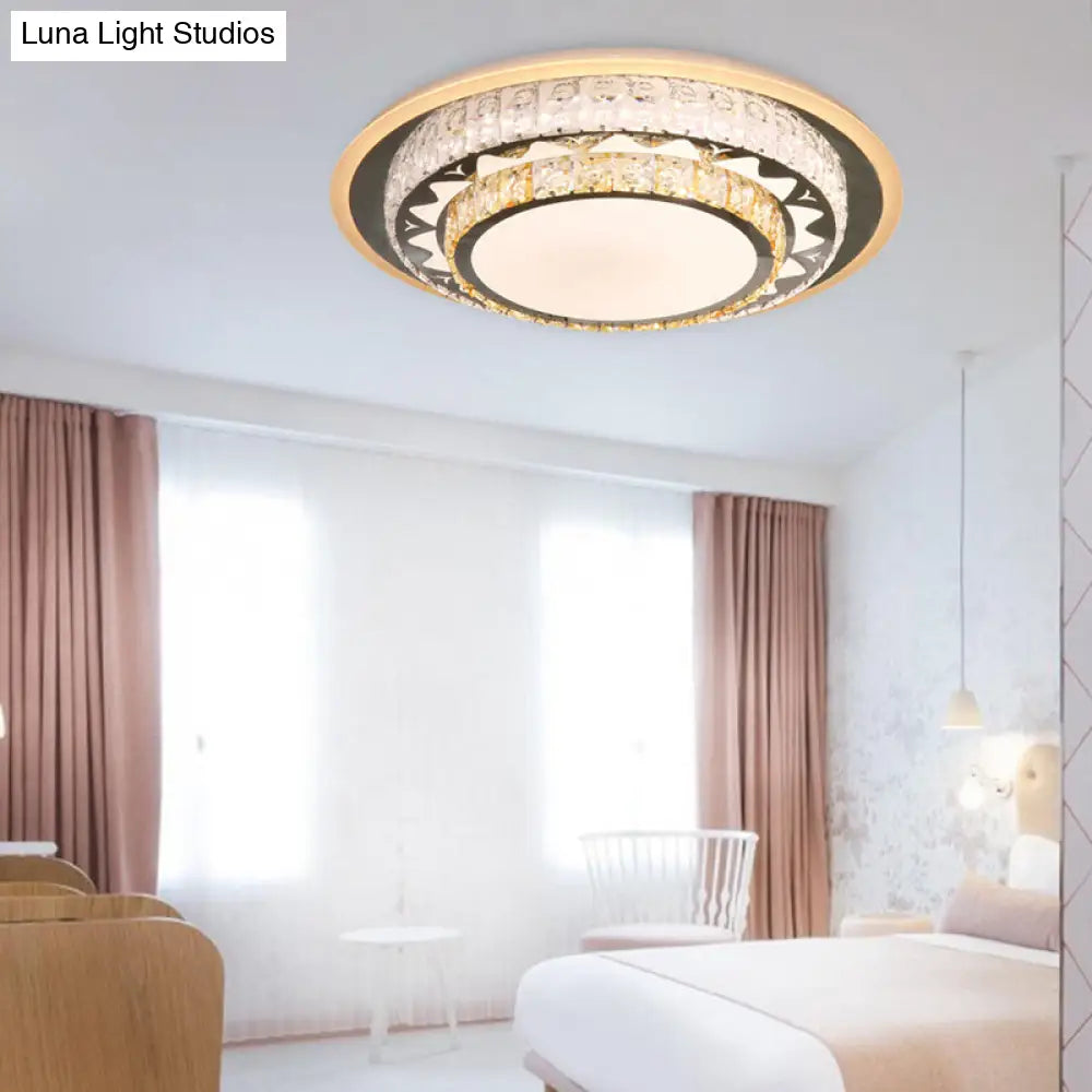 Contemporary Rectangle-Cut Crystal Flush Mount Ceiling Light In White Led