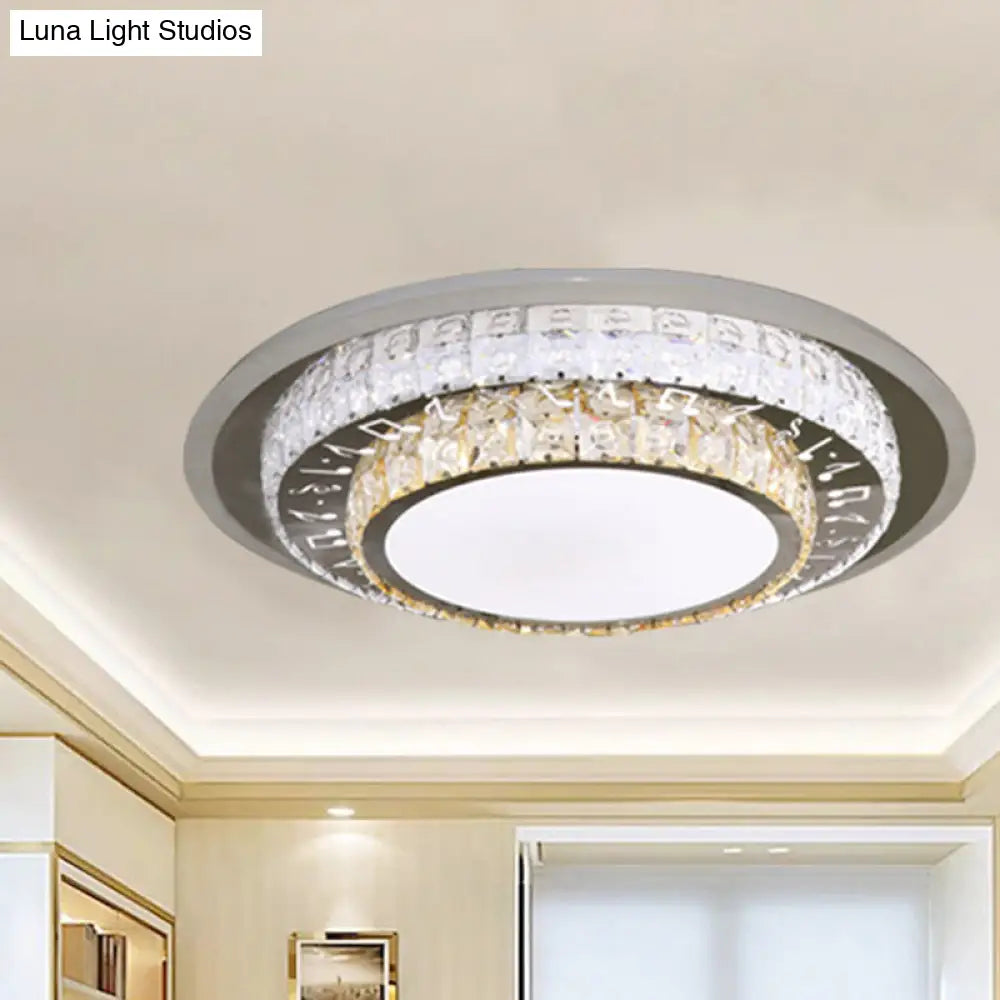 Contemporary Rectangle-Cut Crystal Flush Mount Ceiling Light In White Led