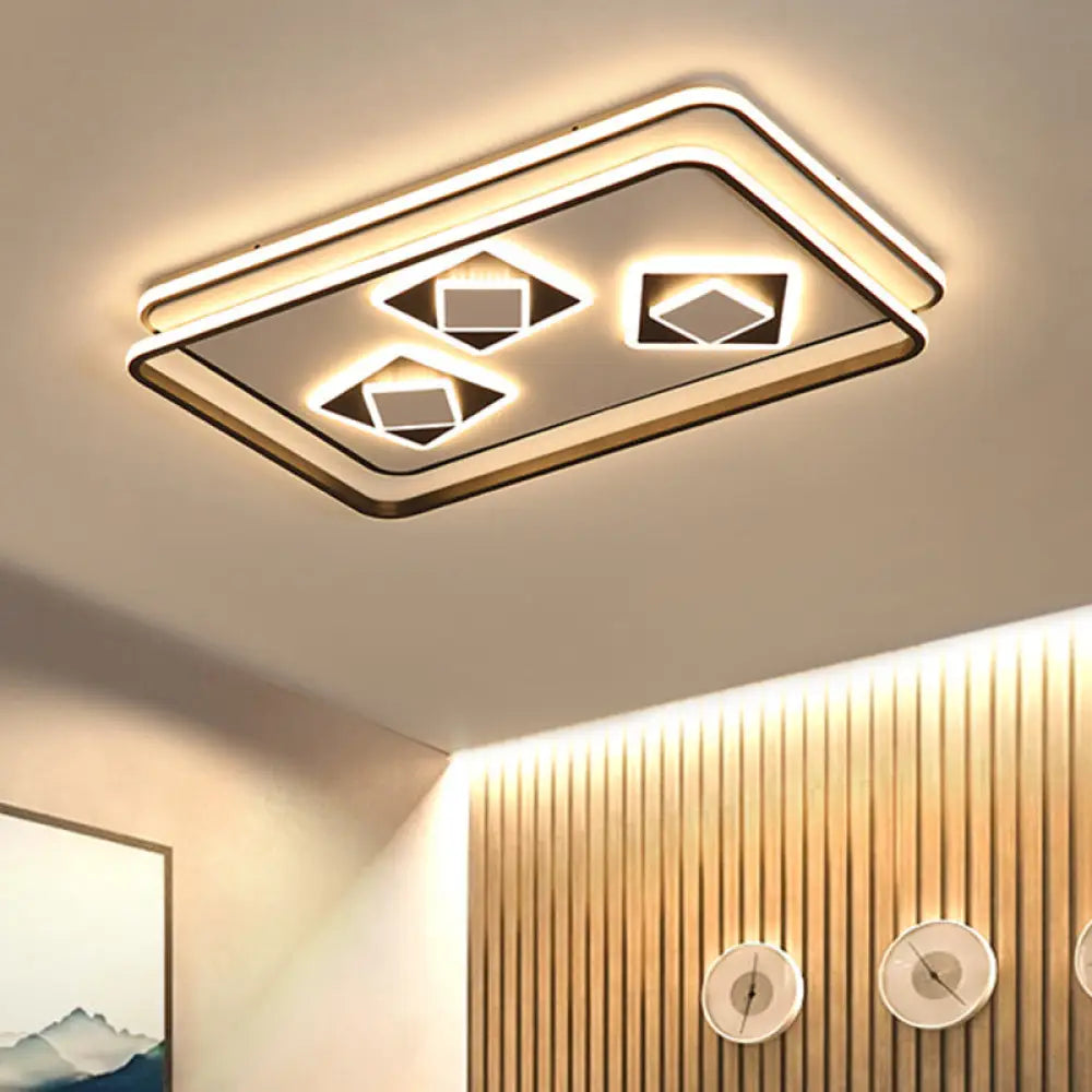 Contemporary Rectangle Flush Mount Led Ceiling Lamp For Living Room - Black Acrylic Warm/3 Color