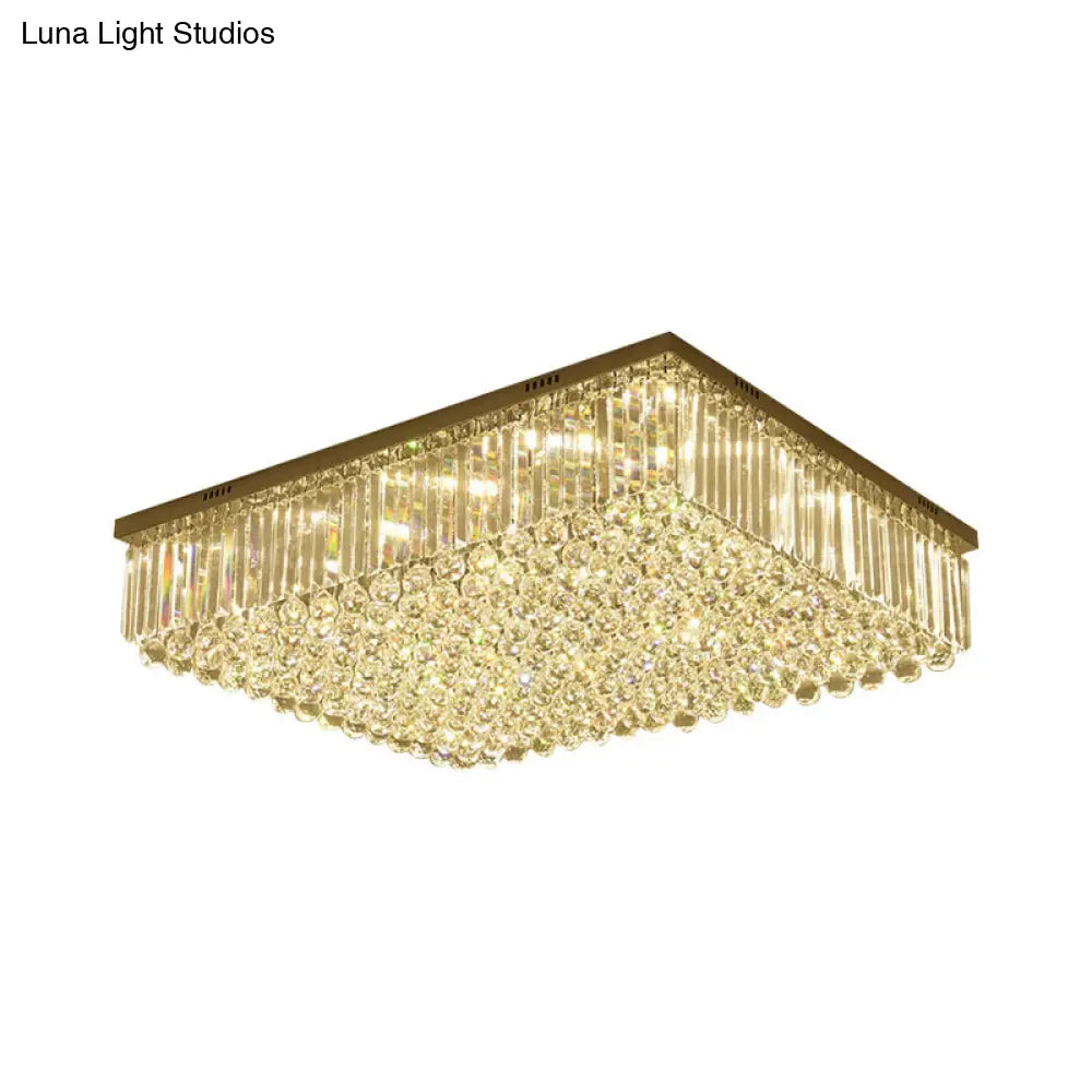 Contemporary Rectangle Led Flush Ceiling Light With Clear Crystal - Perfect For Living Room