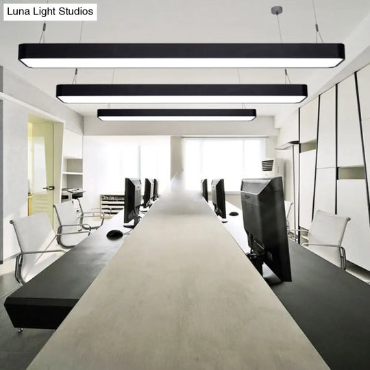 Contemporary Led Pendant Light: Black/White Rectangular Ceiling Lamp With Acrylic Shade - 4/8/12 W