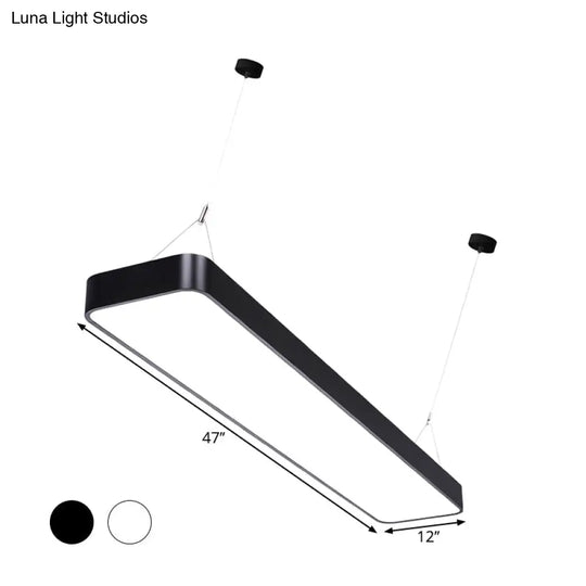 Contemporary Rectangle Pendant Light With Led Acrylic Shade Black/White 4’/8’/12’ W