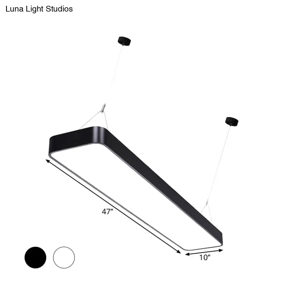 Contemporary Rectangle Pendant Light With Led Acrylic Shade Black/White 4’/8’/12’ W